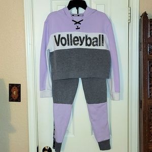 🏐JUSTICE Girls Volleyball sweatpants and sweatshirt hoodie set. Size 12.